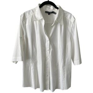 Lafayette 148 New York Button Up Shirt 3/4 Sleeve Collared Casual White 14